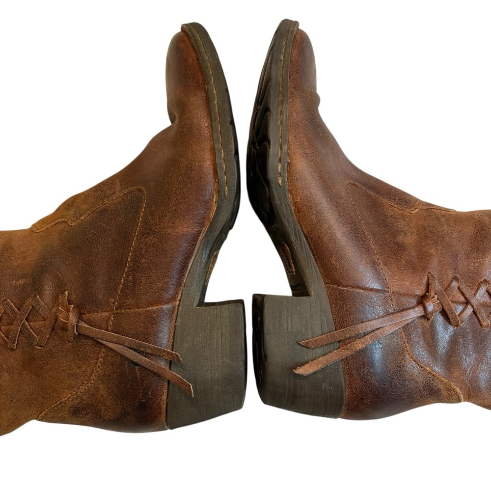 Born Karin Brown Distressed Leather Side Lace Western Ankle Boots, Sz 9 - Picture 11 of 16